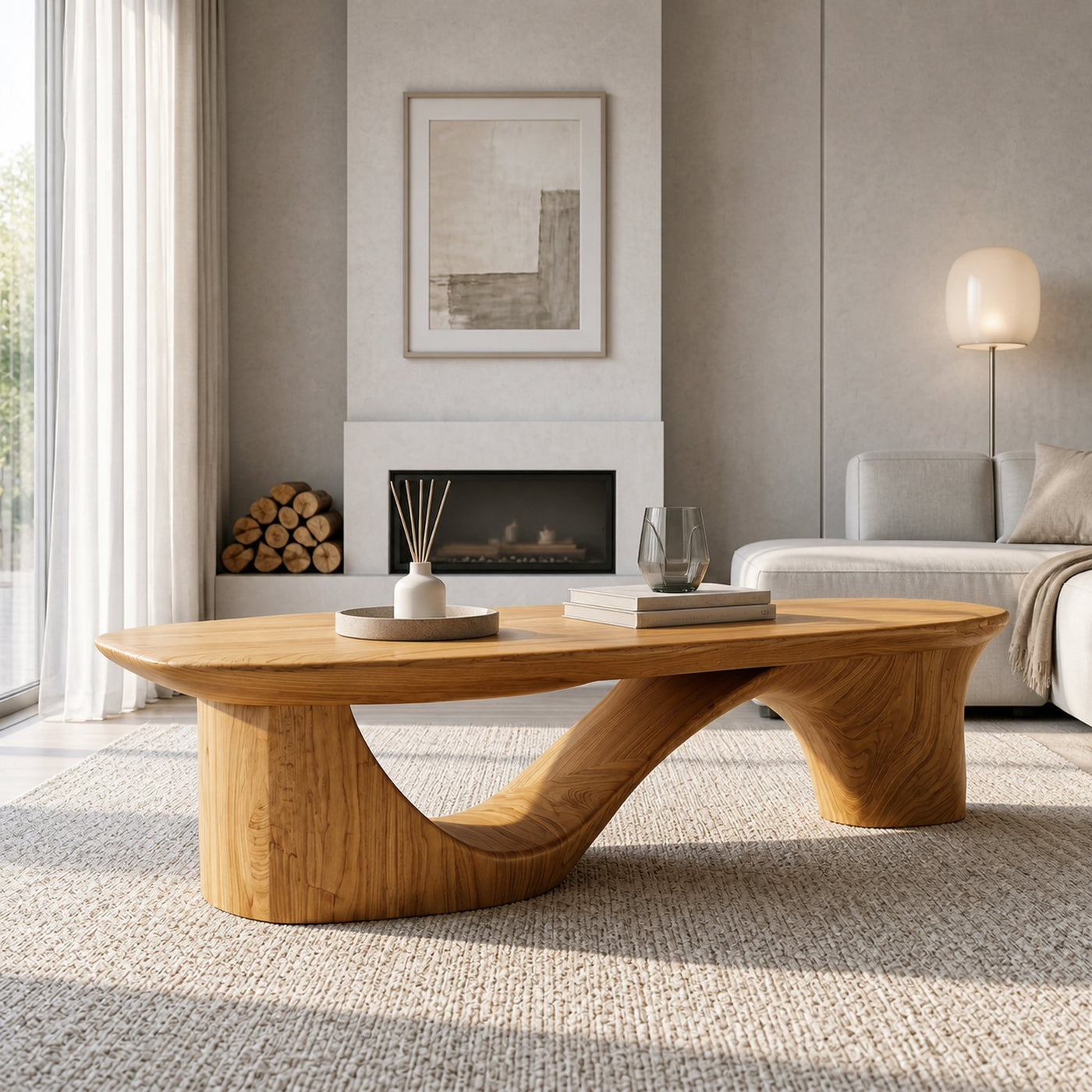 Contemporary Coffee Table With Sculptural Wooden Base For Living Room - product view 5