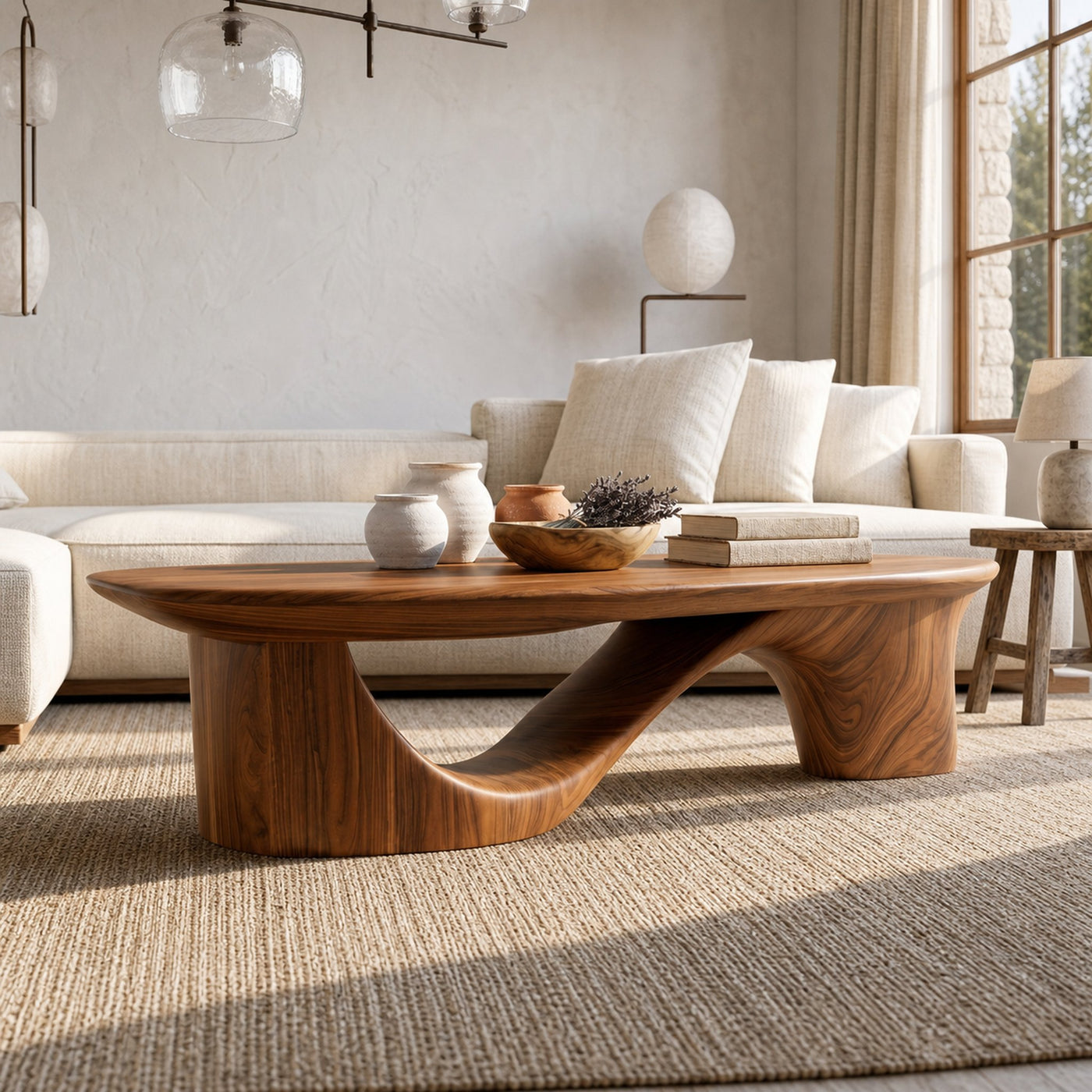 Contemporary Coffee Table With Sculptural Wooden Base For Living Room - product view 6