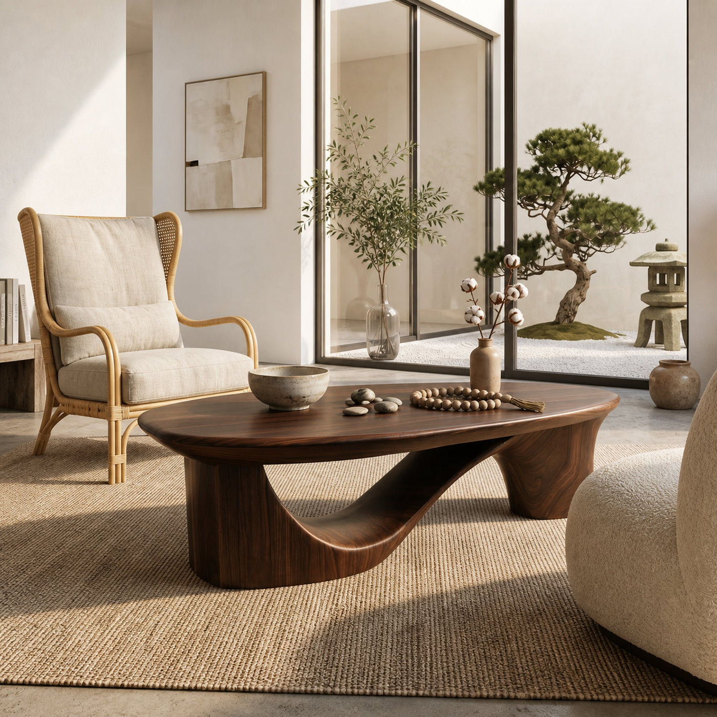Contemporary Coffee Table With Sculptural Wooden Base For Living Room - product view 7