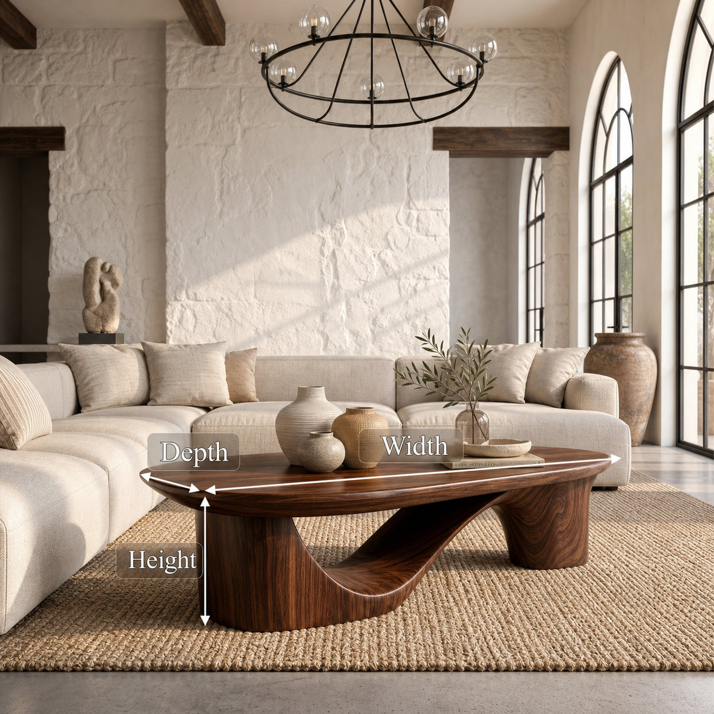 Contemporary Coffee Table With Sculptural Wooden Base For Living Room - product view 8