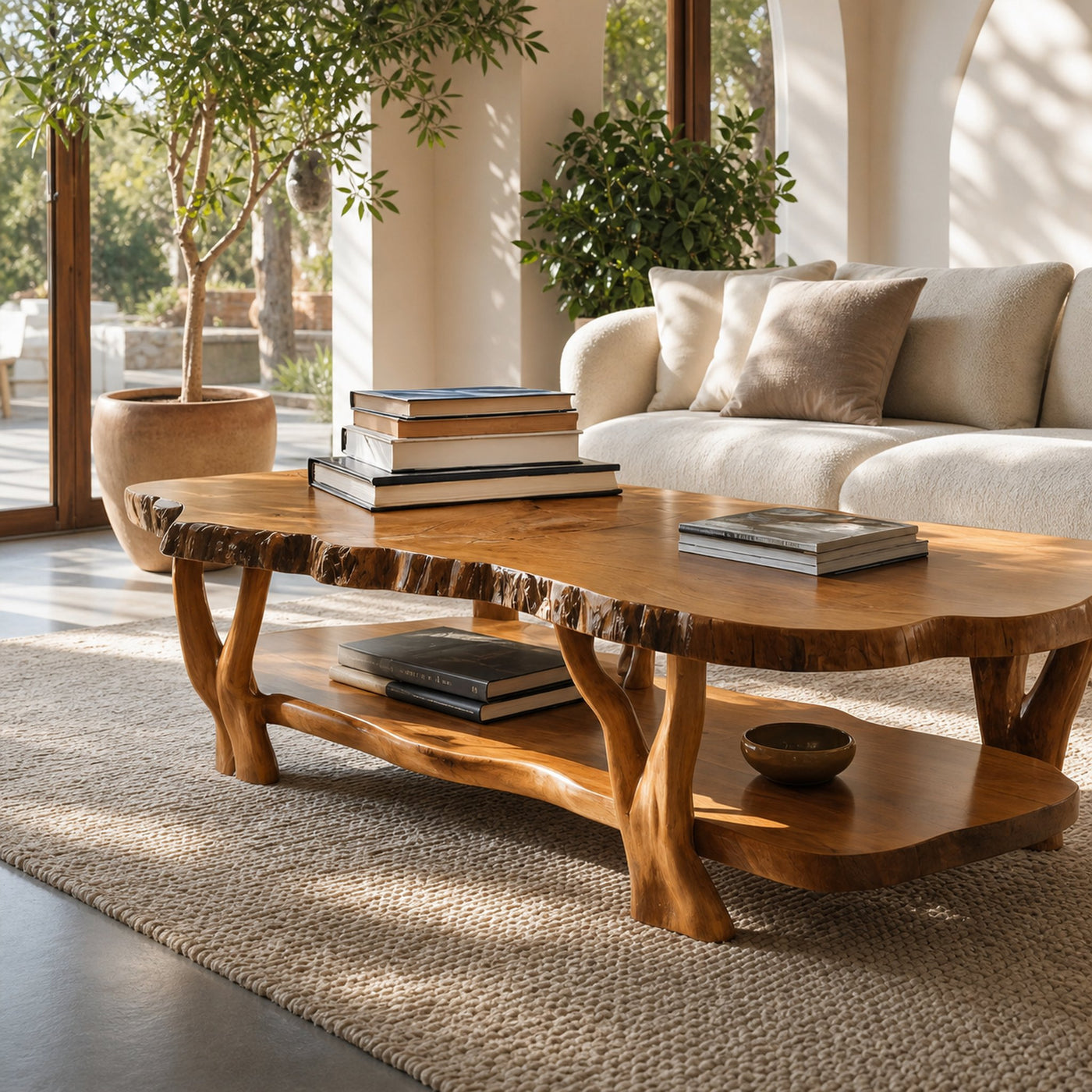 Contemporary Live Edge Coffee Table Two Layered Design For Living