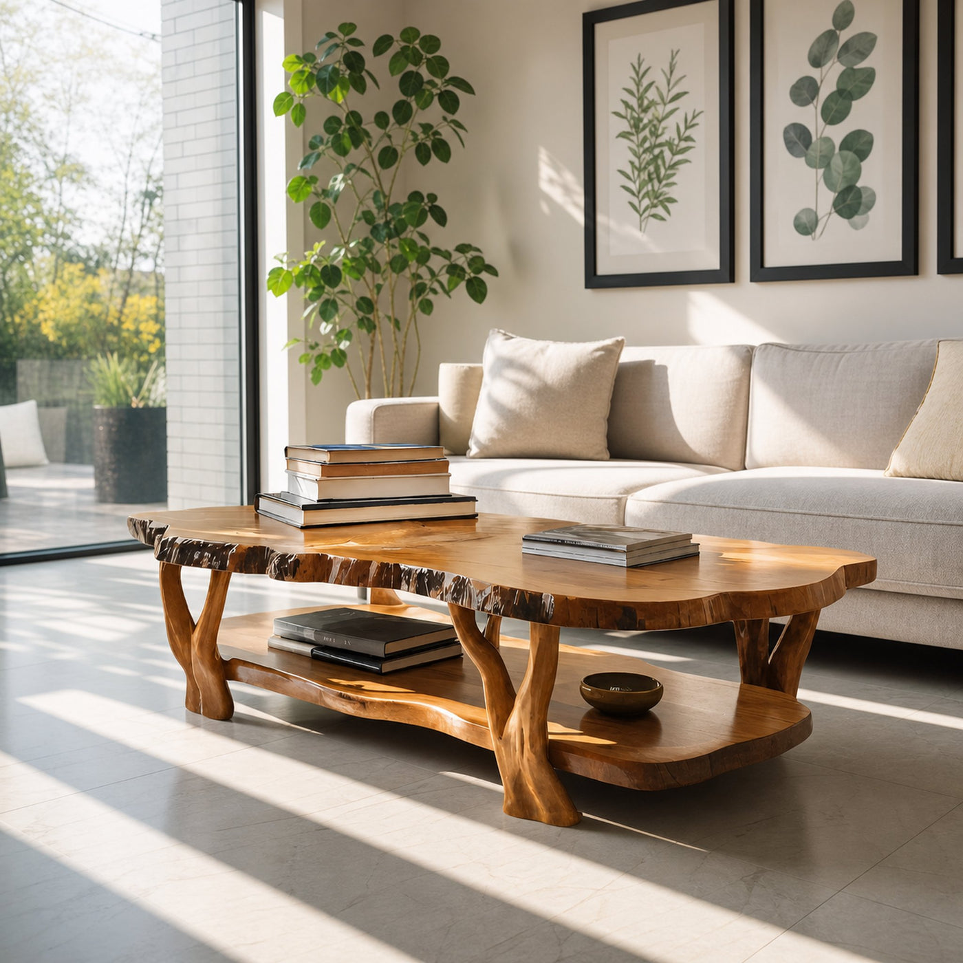 Contemporary Live Edge Coffee Table Two Layered Design For Living - product view 6