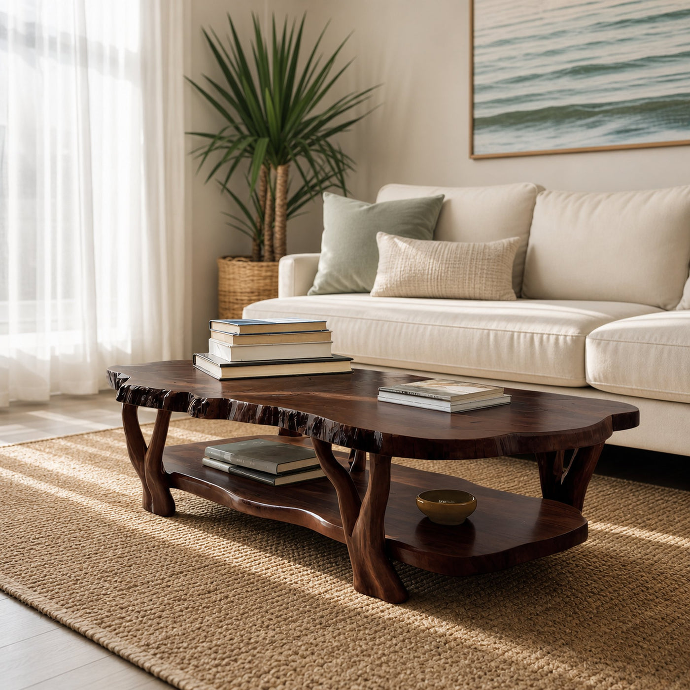 Contemporary Live Edge Coffee Table Two Layered Design For Living - product view 7