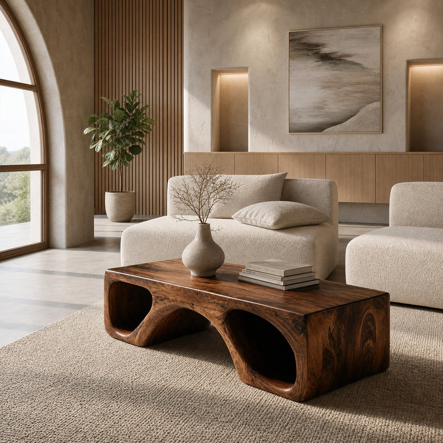 Contemporary Natural Wood Coffee Table With Unique Form For Home