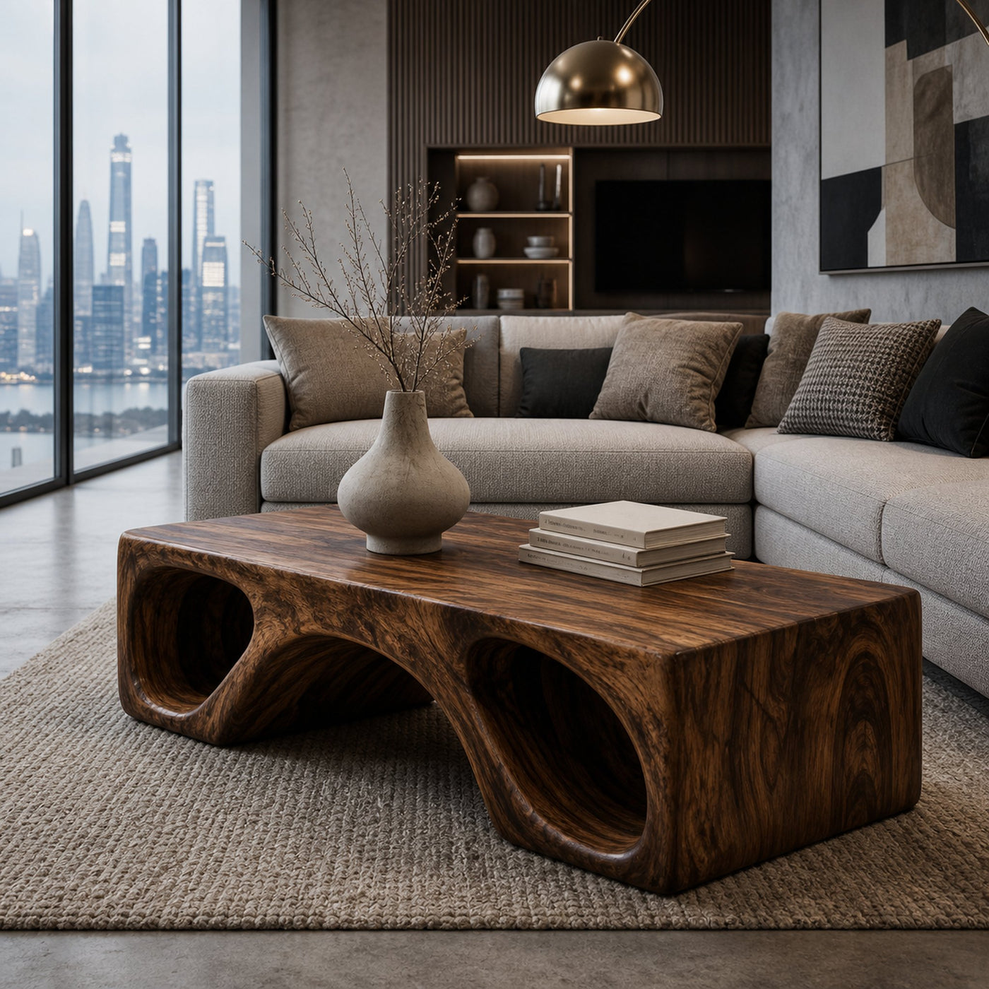 Contemporary Natural Wood Coffee Table With Unique Form For Home - product view 6