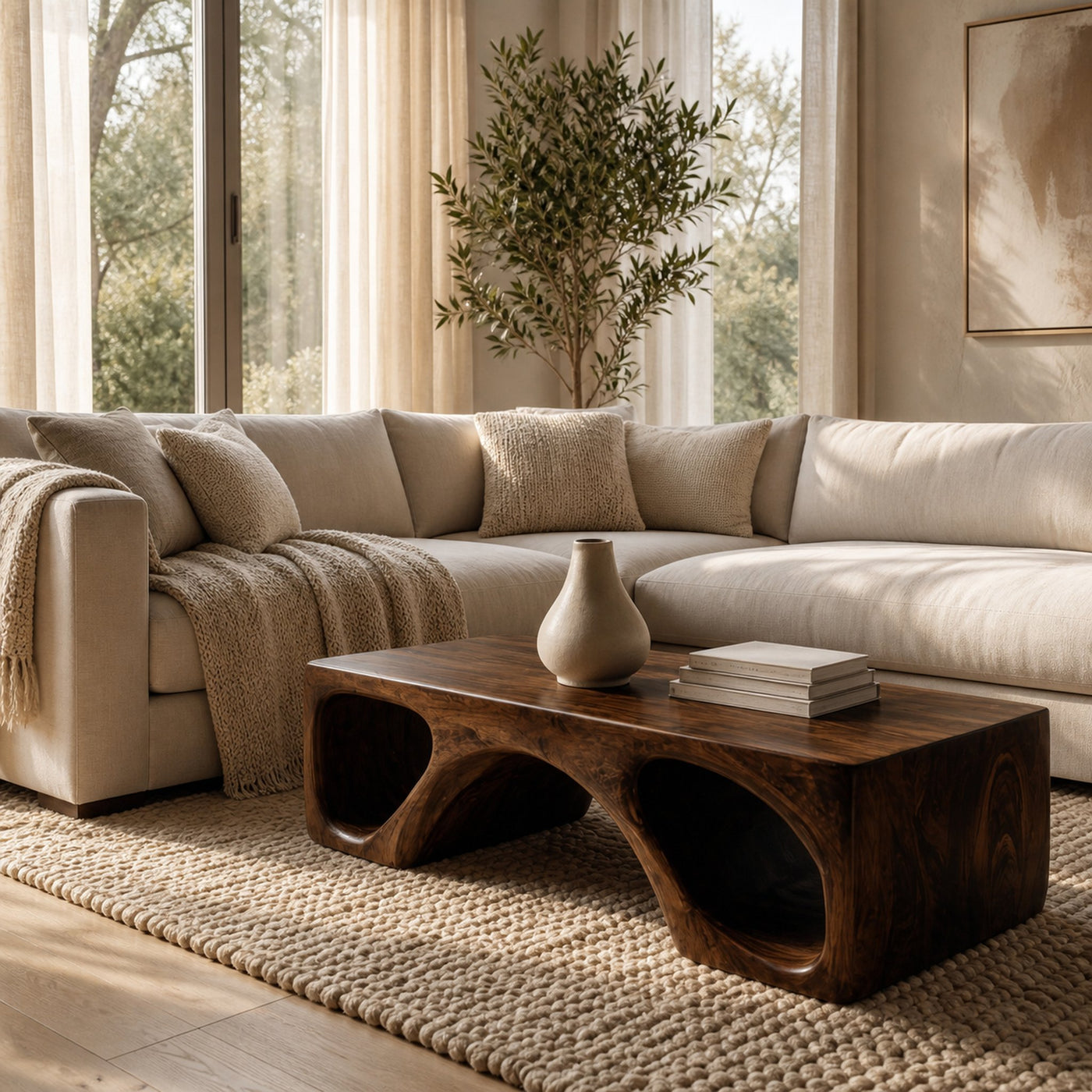 Contemporary Natural Wood Coffee Table With Unique Form For Home - product view 7