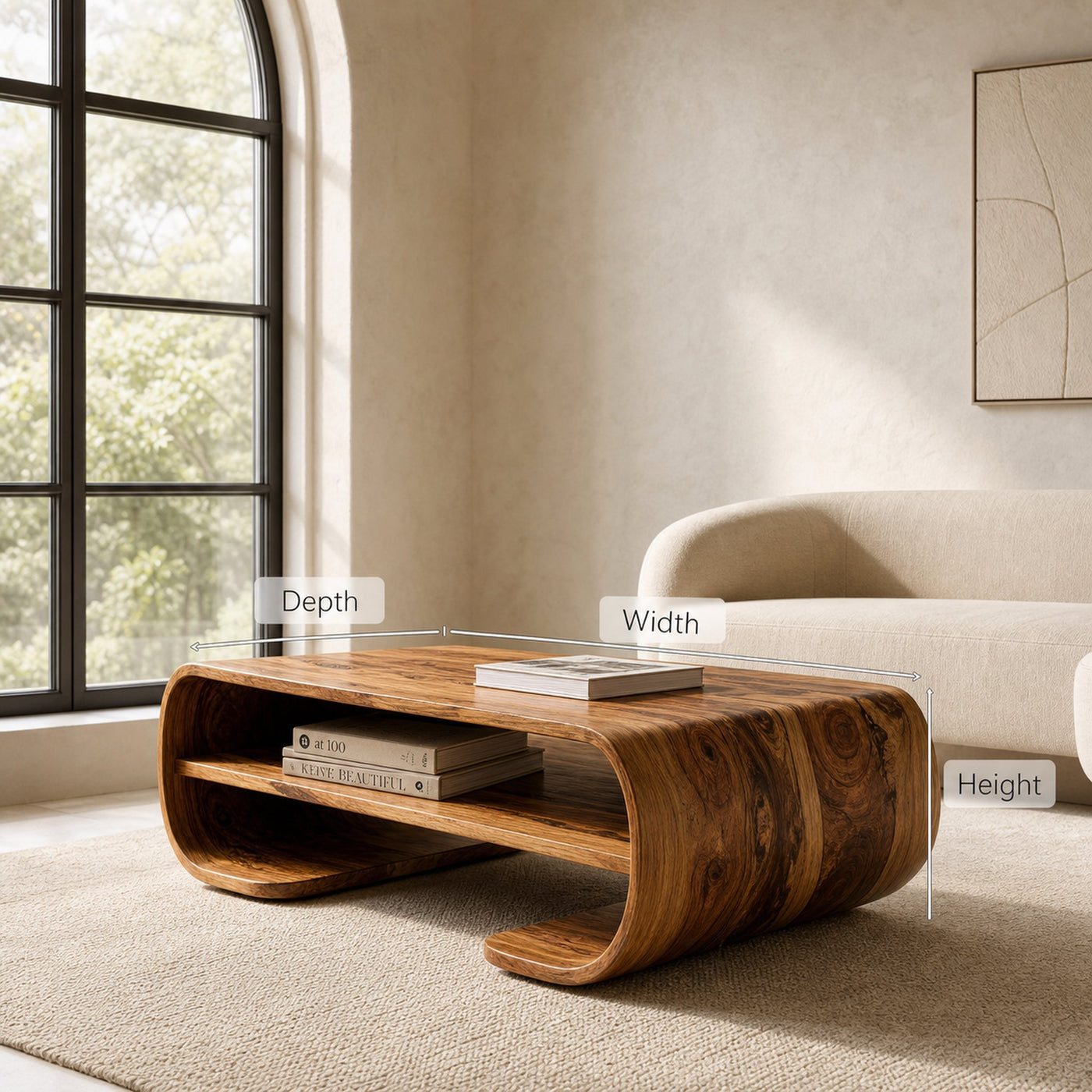 Contemporary Organic Coffee Table With Storage Shelf For Living - product view 6