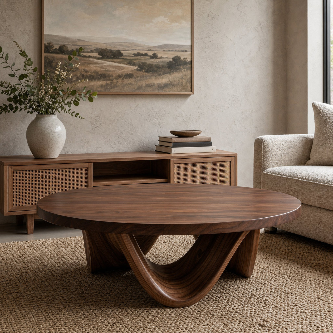 Contemporary Round Coffee Table With Continuously Curved Base For Living - product view 6