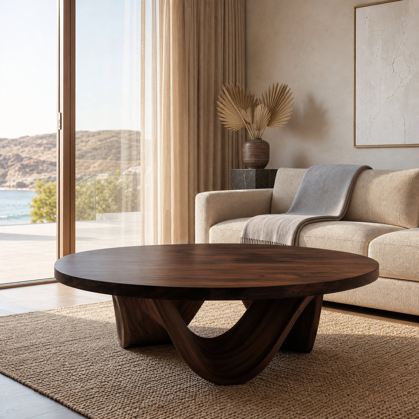 Contemporary Round Coffee Table With Continuously Curved Base For Living - product view 7