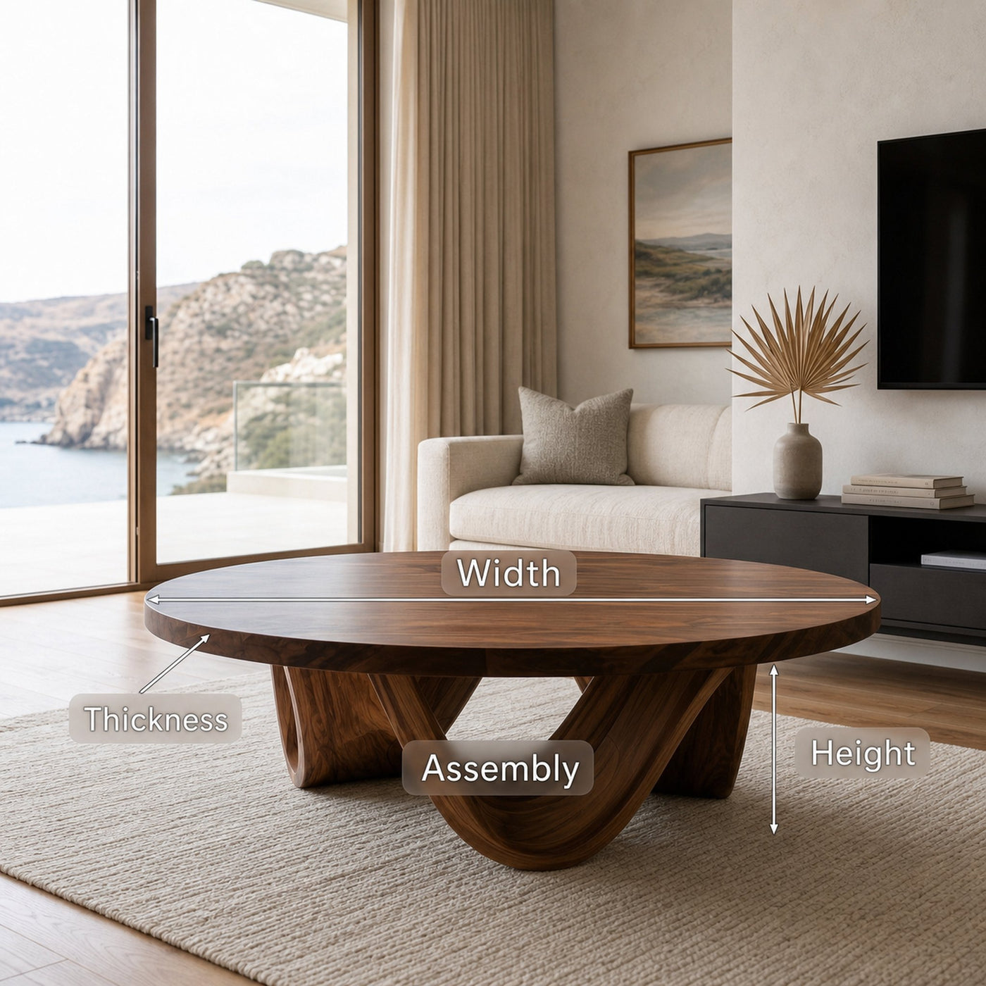 Contemporary Round Coffee Table With Continuously Curved Base For Living - product view 8