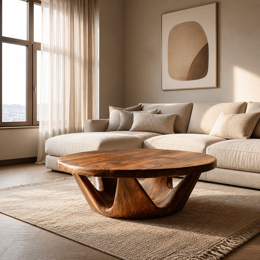 Contemporary Round Coffee Table With Open Base For Living Room