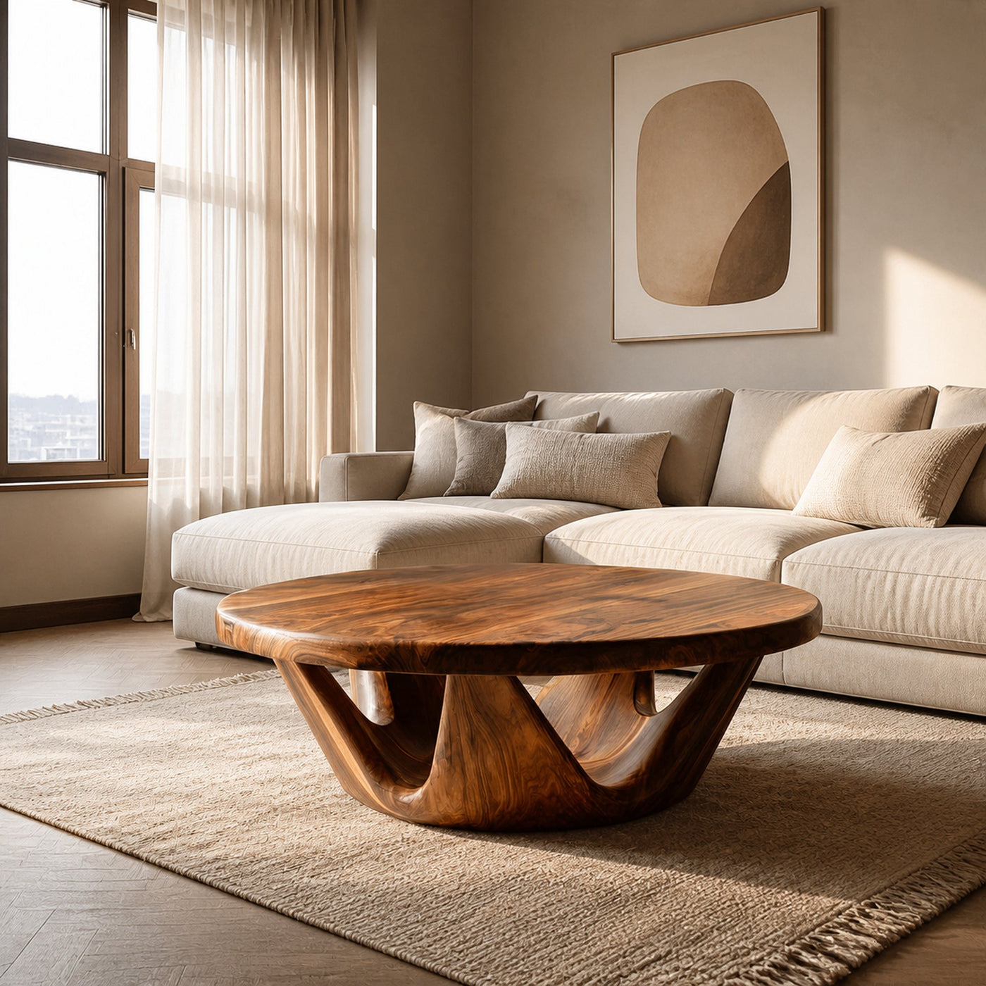 Contemporary Round Coffee Table With Open Base For Living Room