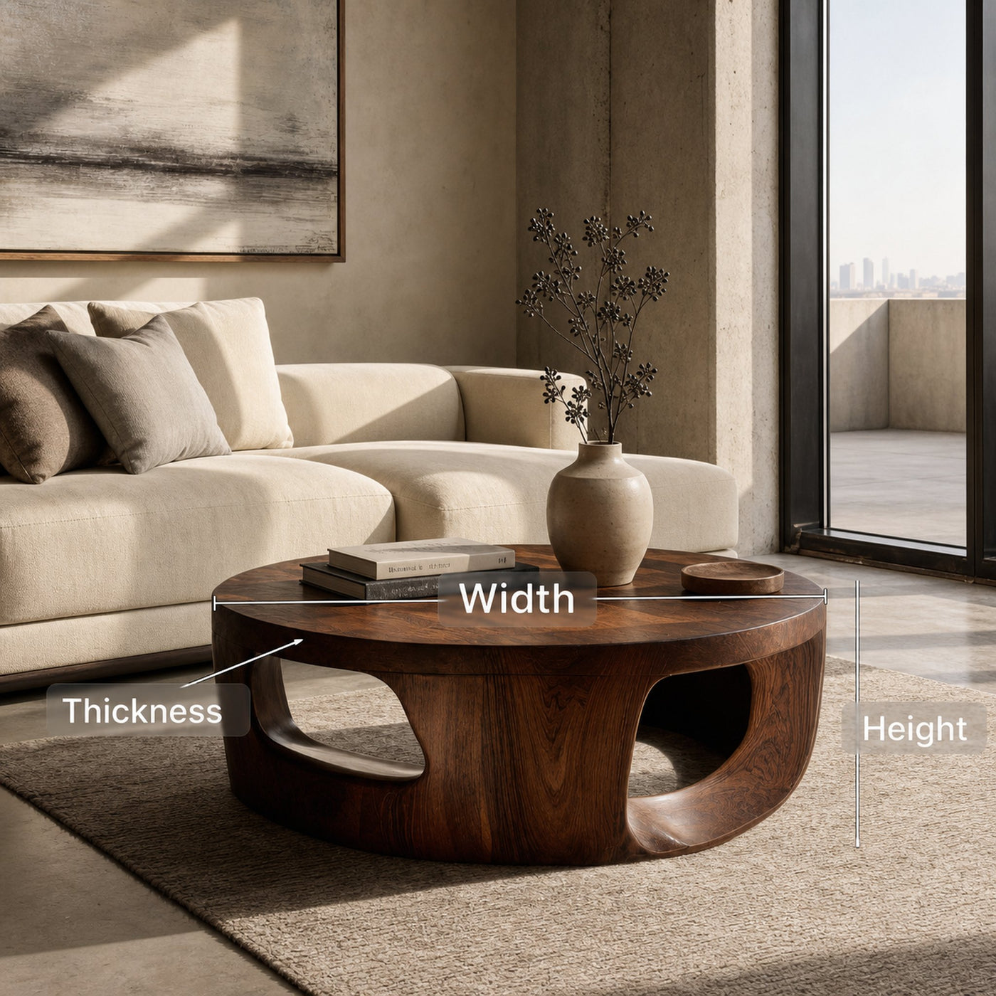 Contemporary Round Coffee Table With Open Cut Base For Living - product view 6