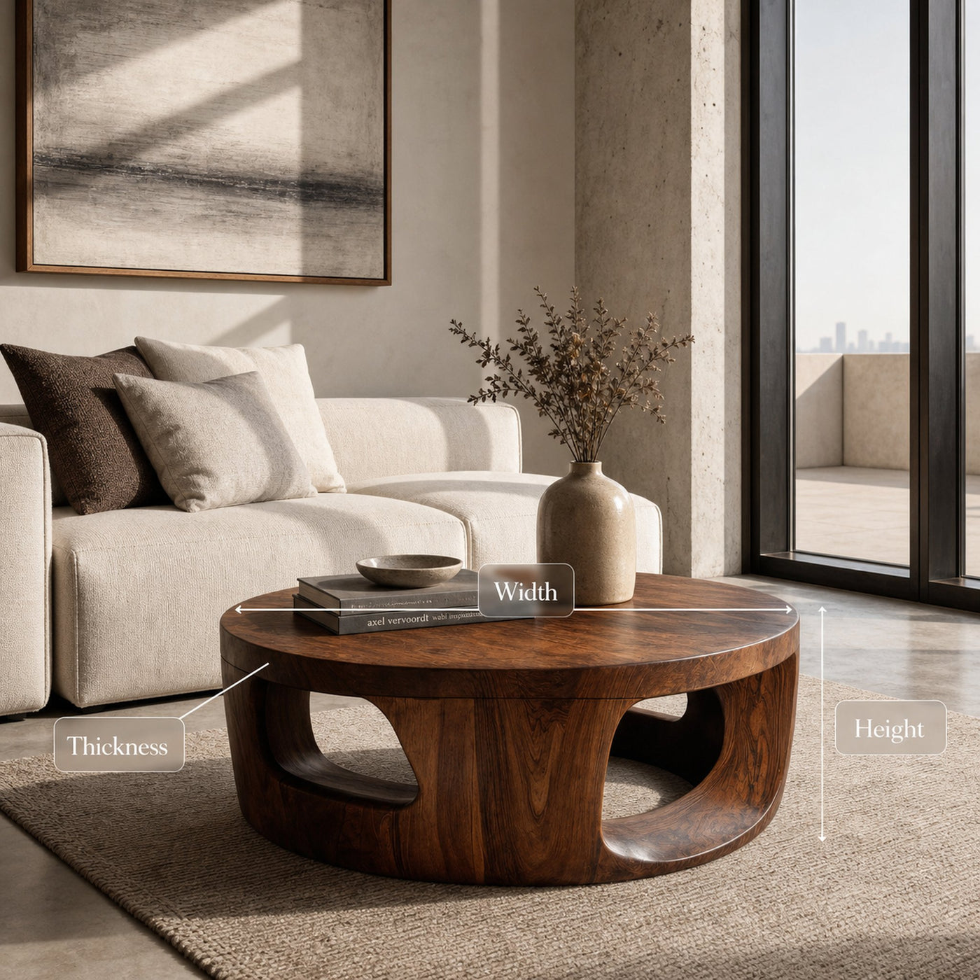 Contemporary Round Coffee Table With Open Cut Base For Living - product view 7