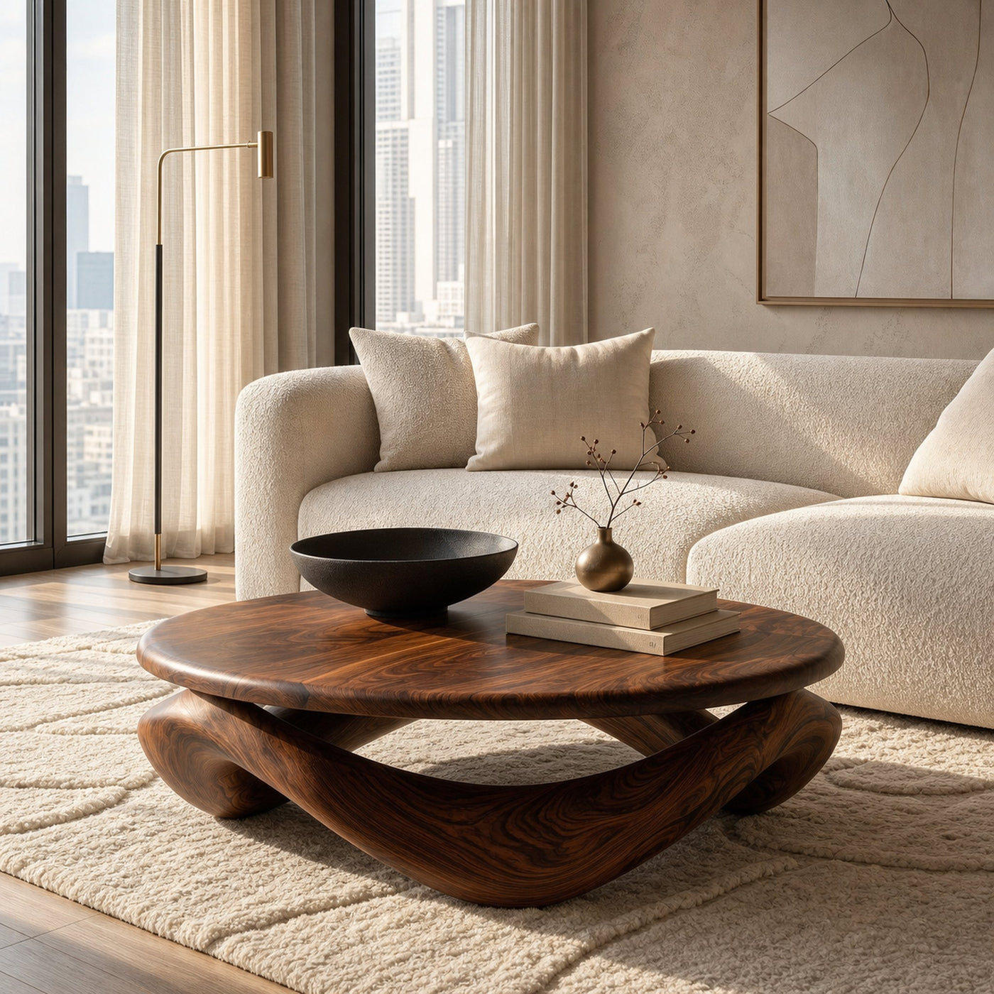 Contemporary Sculptural Coffee Table With Pedestal Base For Living Room
