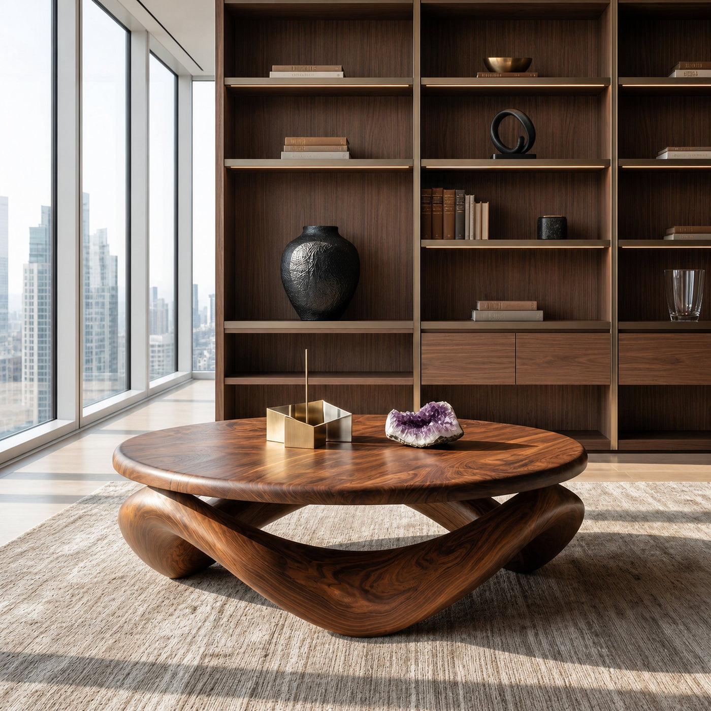Contemporary Sculptural Coffee Table With Pedestal Base For Living Room - product view 6