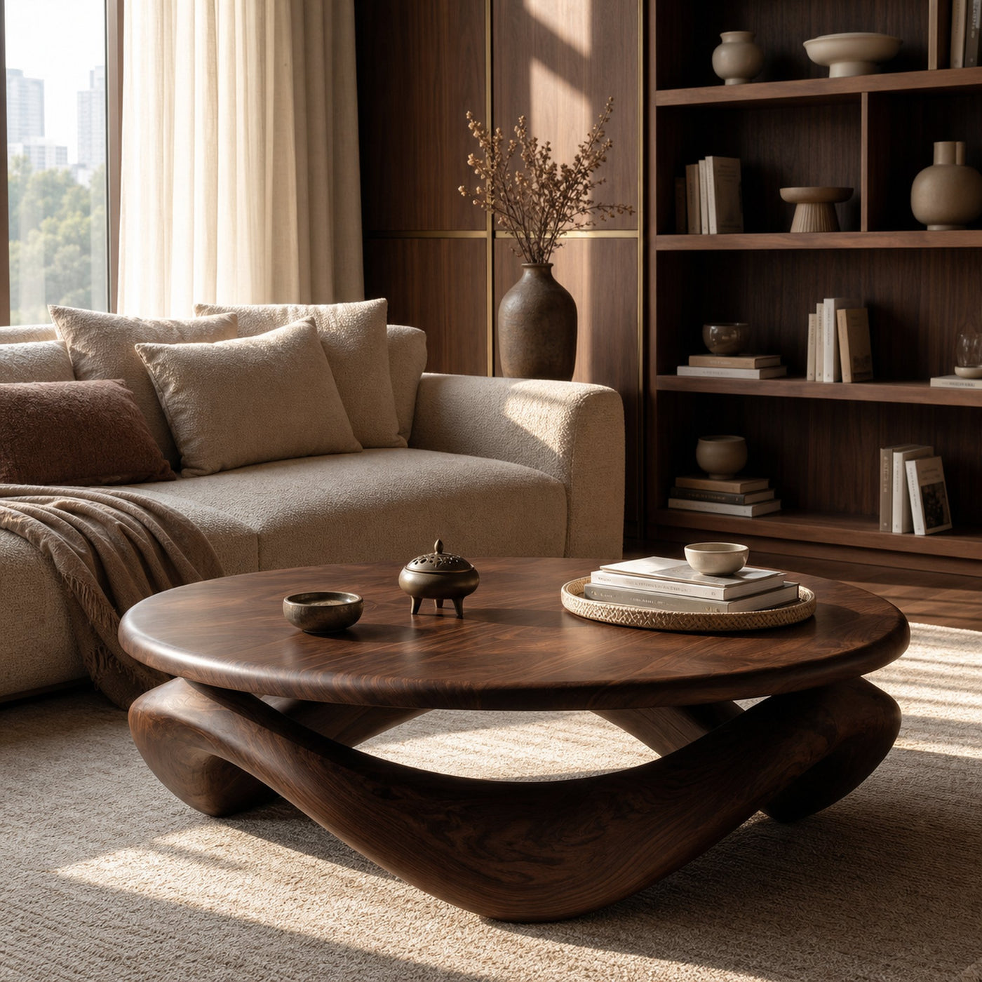 Contemporary Sculptural Coffee Table With Pedestal Base For Living Room - product view 7