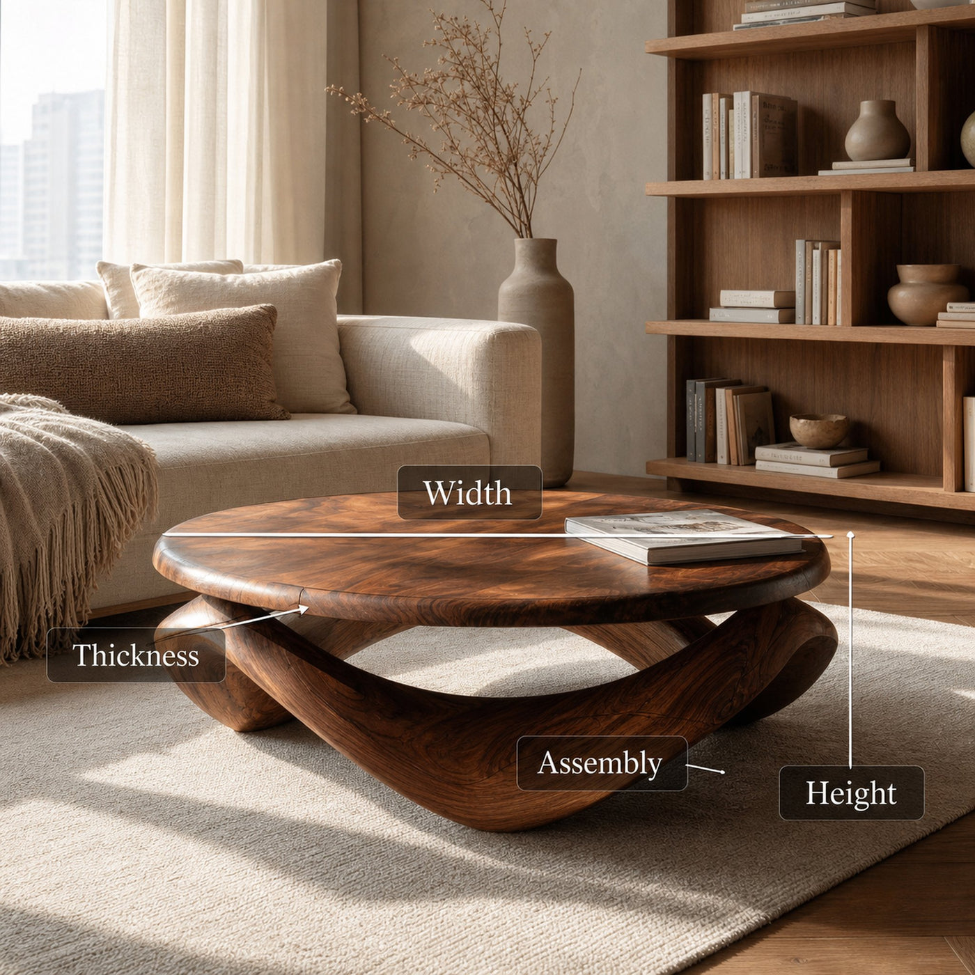 Contemporary Sculptural Coffee Table With Pedestal Base For Living Room - product view 8