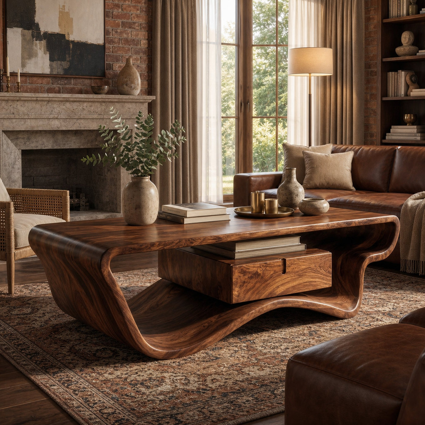 Curved Sculptural Coffee Table With Storage Drawer For Living Room - product view 7