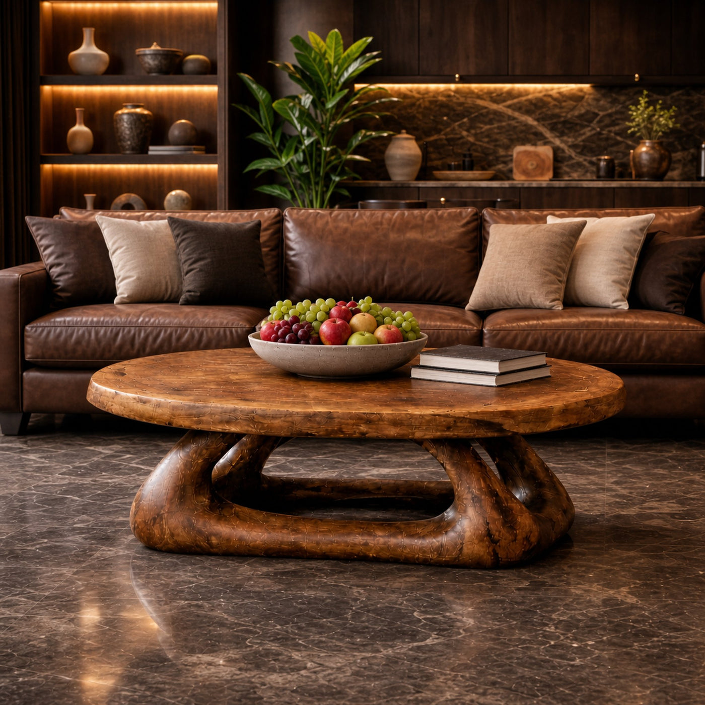 Curved Sculptural Solid Wood Coffee Table Artistic Statement Luxury Living Room Interior - product view 4