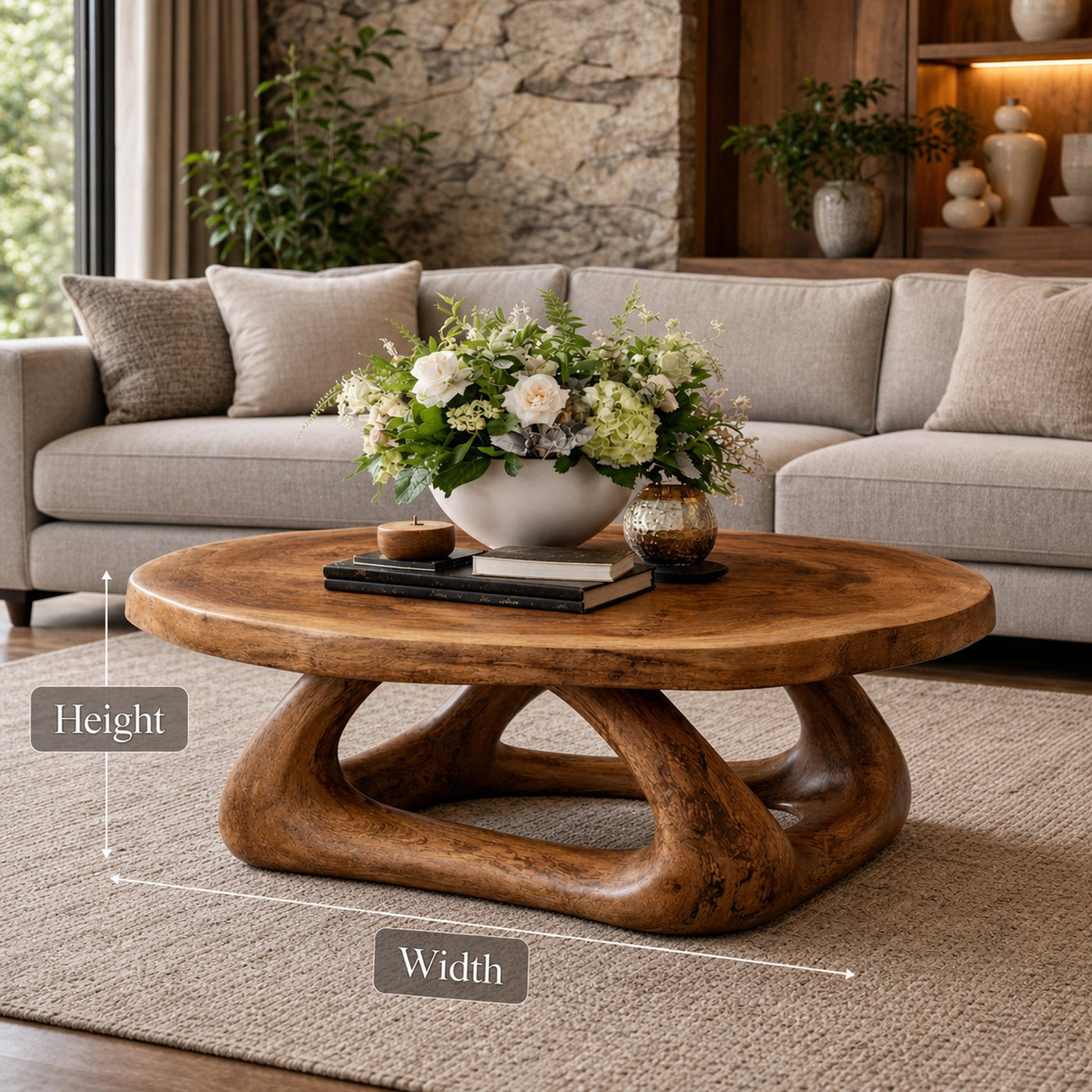 Curved Sculptural Solid Wood Coffee Table Artistic Statement Luxury Living Room Interior - product view 6