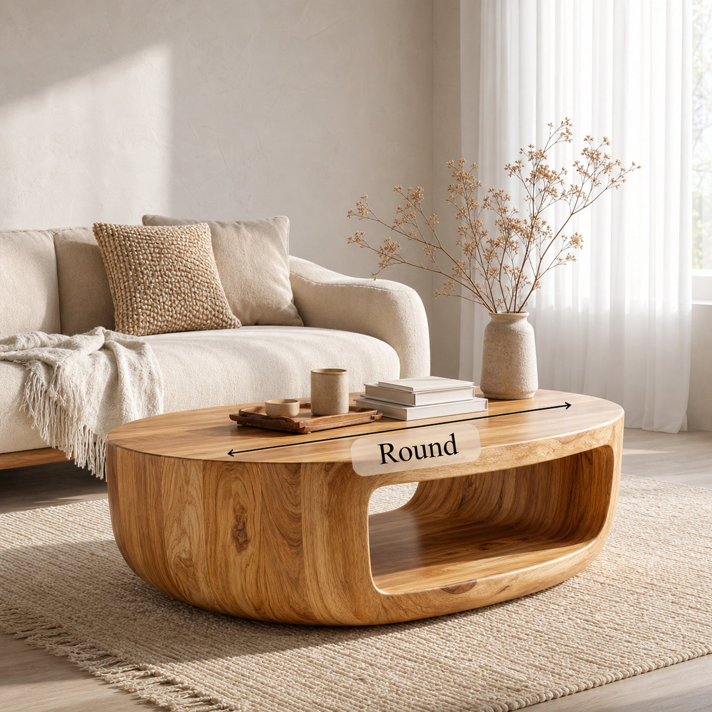 Curved Shell Solid Wood Coffee Table Calm Contemporary Living Room Interior - product view 6