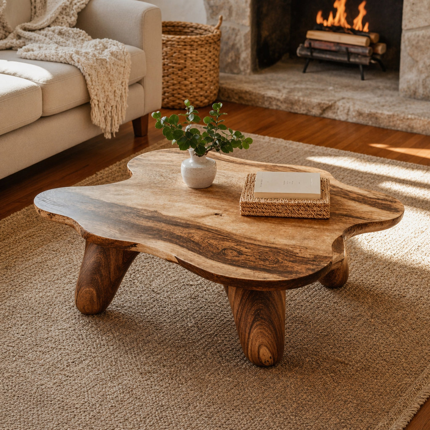 Curved Wood Coffee Table Low Coffee Table