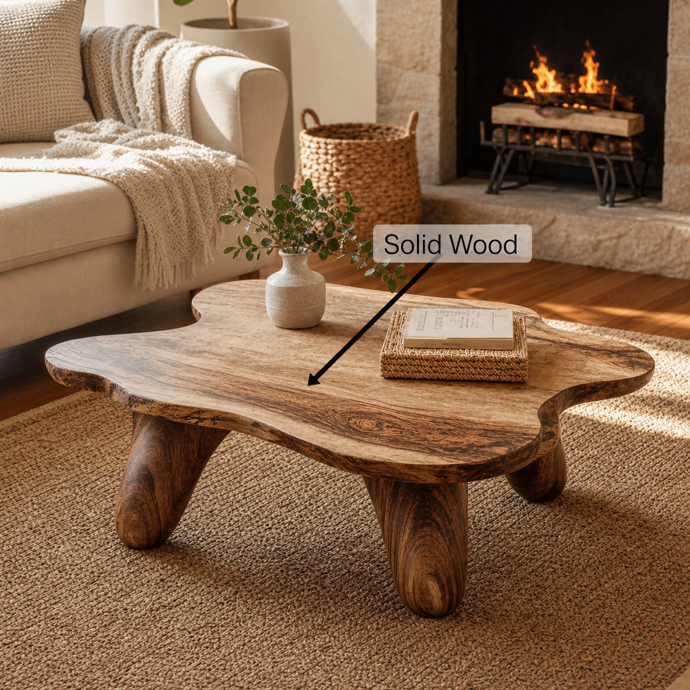Curved Wood Coffee Table Low Coffee Table - product view 5