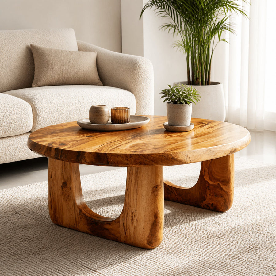 Dual Arch Solid Wood Coffee Table Soft Organic Modern Living Room Interior