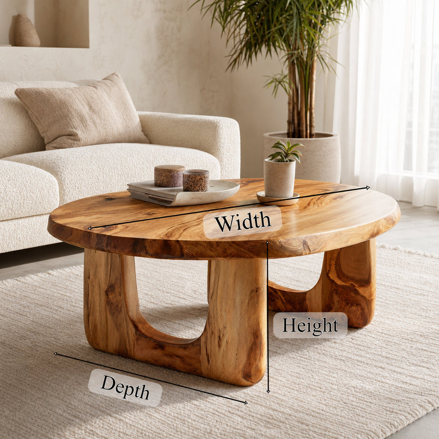 Dual Arch Solid Wood Coffee Table Soft Organic Modern Living Room Interior - product view 6