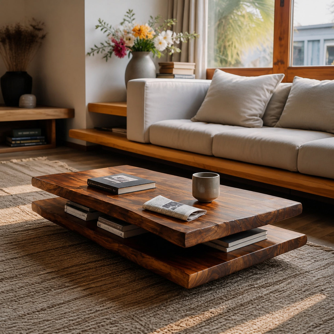 Elegant Wooden Coffee Table Two Layers For Living Room - product view 6