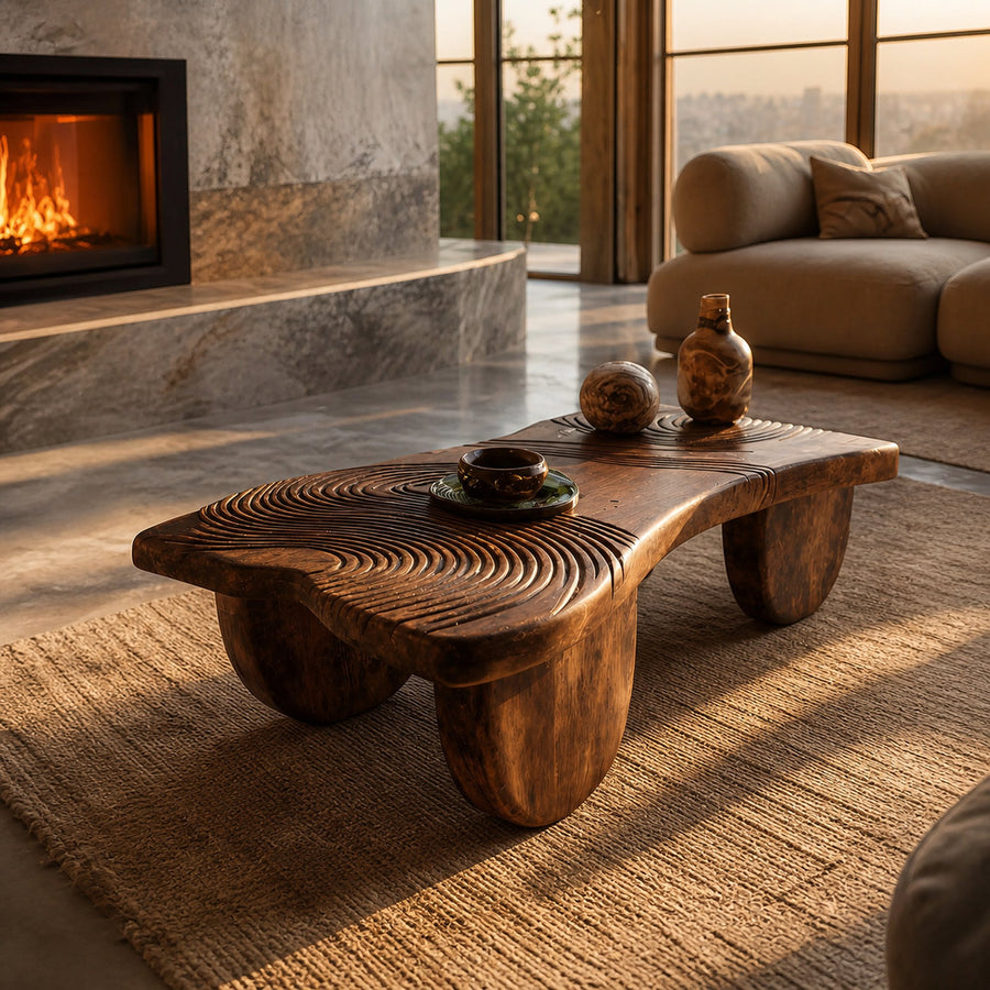 Farmhouse Abstract Solid Wood Coffee Table For Living Room