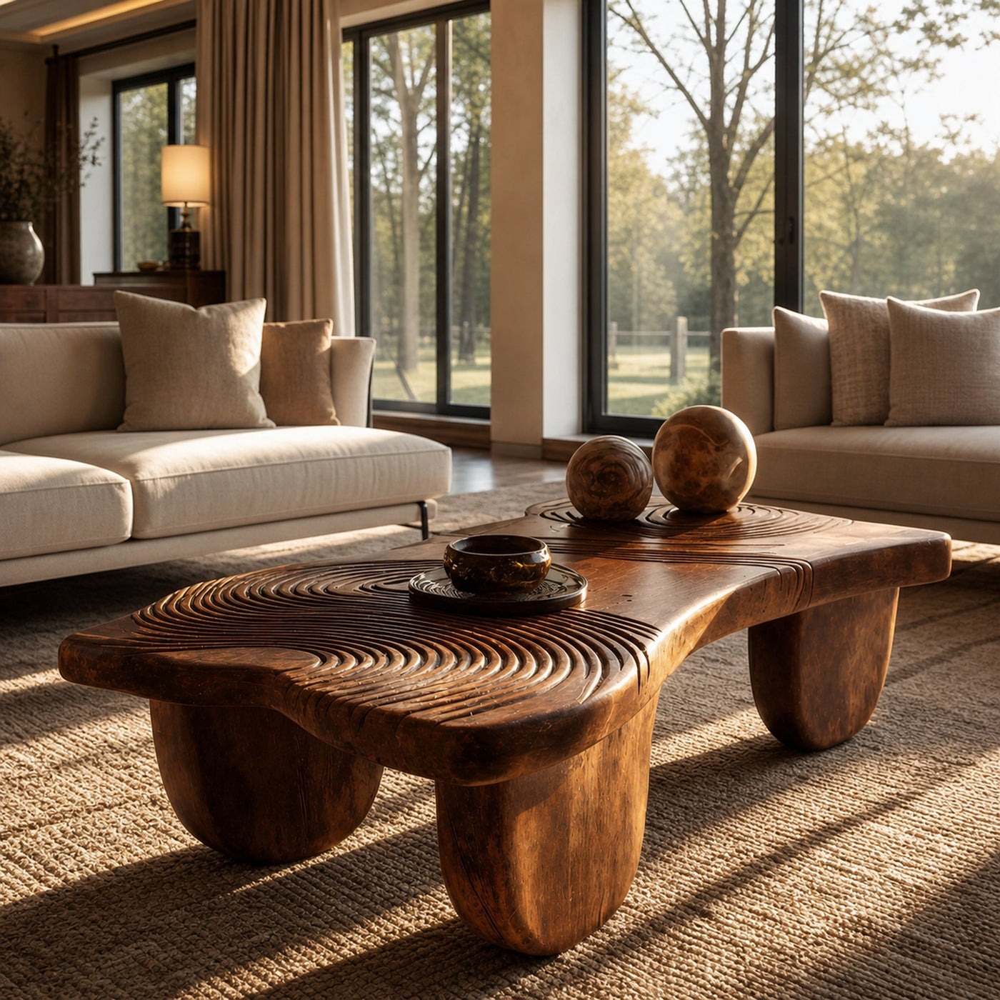 Farmhouse Abstract Solid Wood Coffee Table For Living Room - product view 6