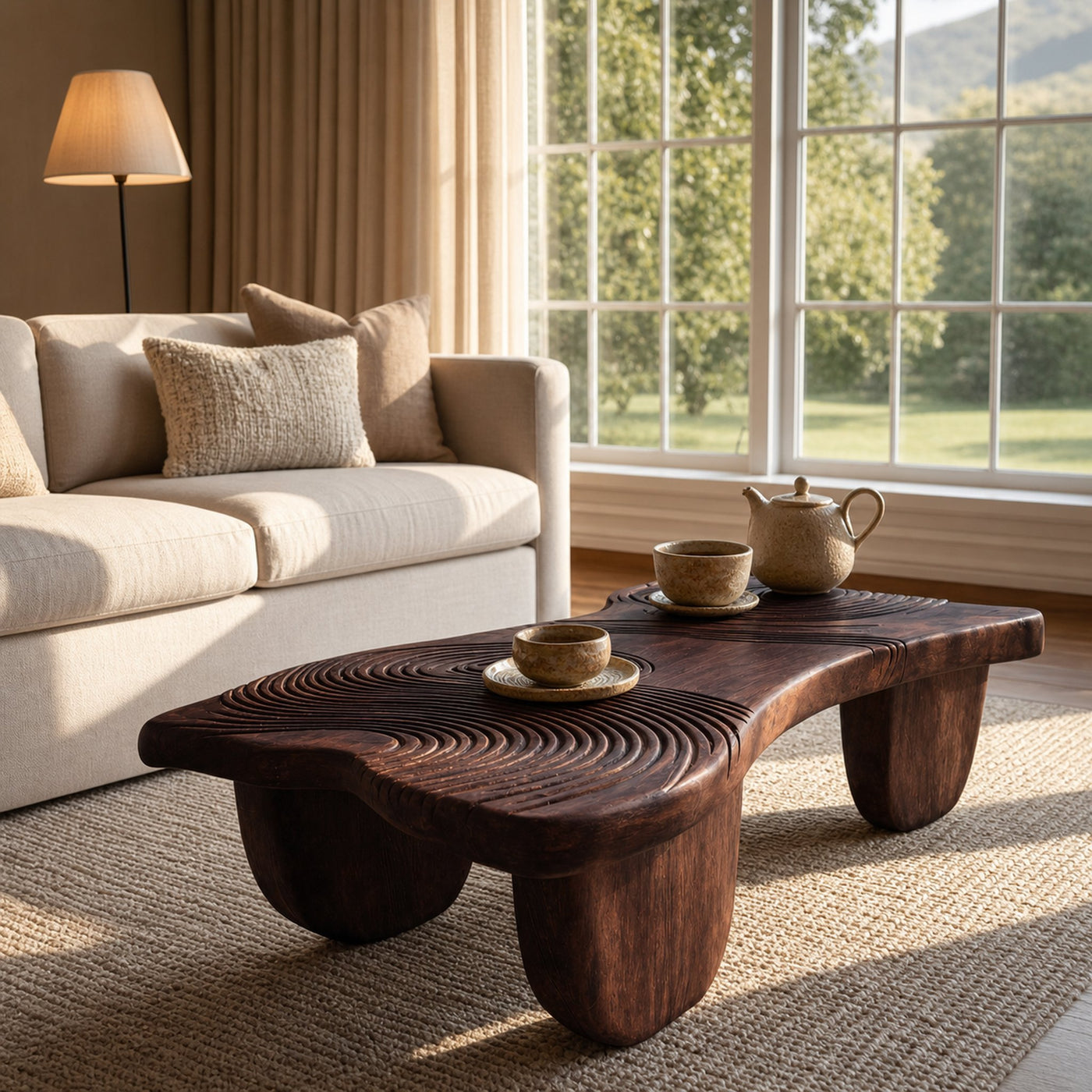 Farmhouse Abstract Solid Wood Coffee Table For Living Room - product view 7