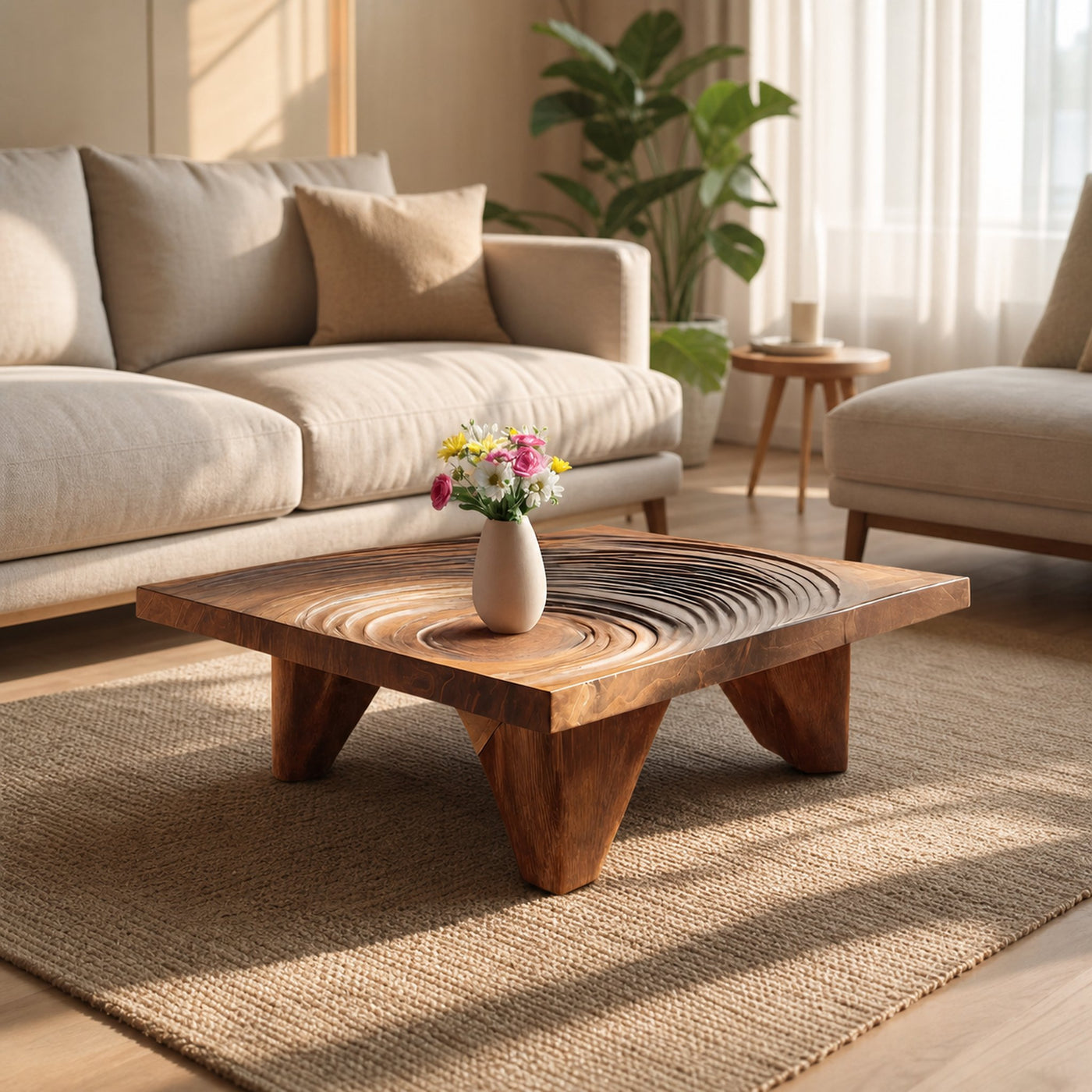 Farmhouse Abstract Wooden Coffee Table For Living Room - product view 6