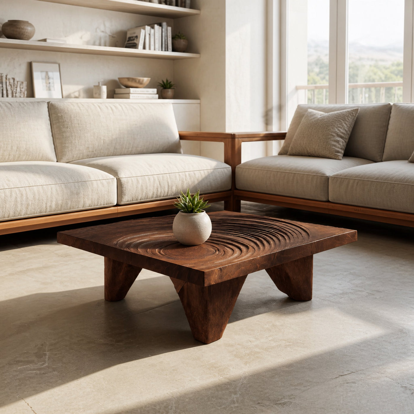 Farmhouse Abstract Wooden Coffee Table For Living Room - product view 7