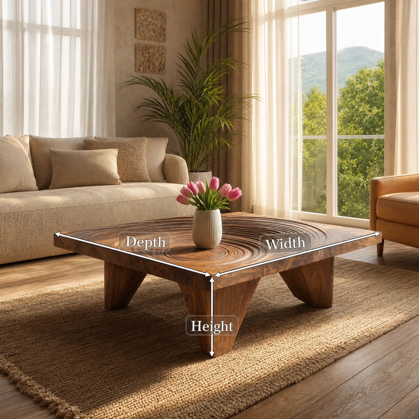 Farmhouse Abstract Wooden Coffee Table For Living Room - product view 8