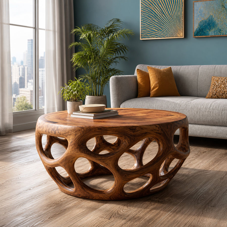 Farmhouse Coffee Table Reclaimed Wood Round Gift