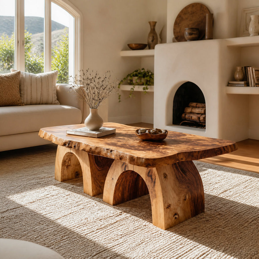 Farmhouse Handcrafted Wooden Live Edge Coffee Table For Decor