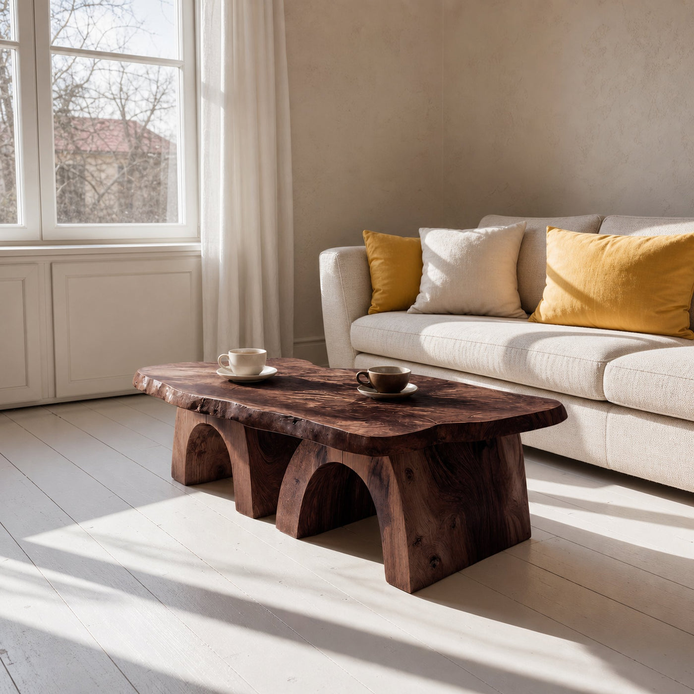 Farmhouse Handcrafted Wooden Live Edge Coffee Table For Decor - product view 7
