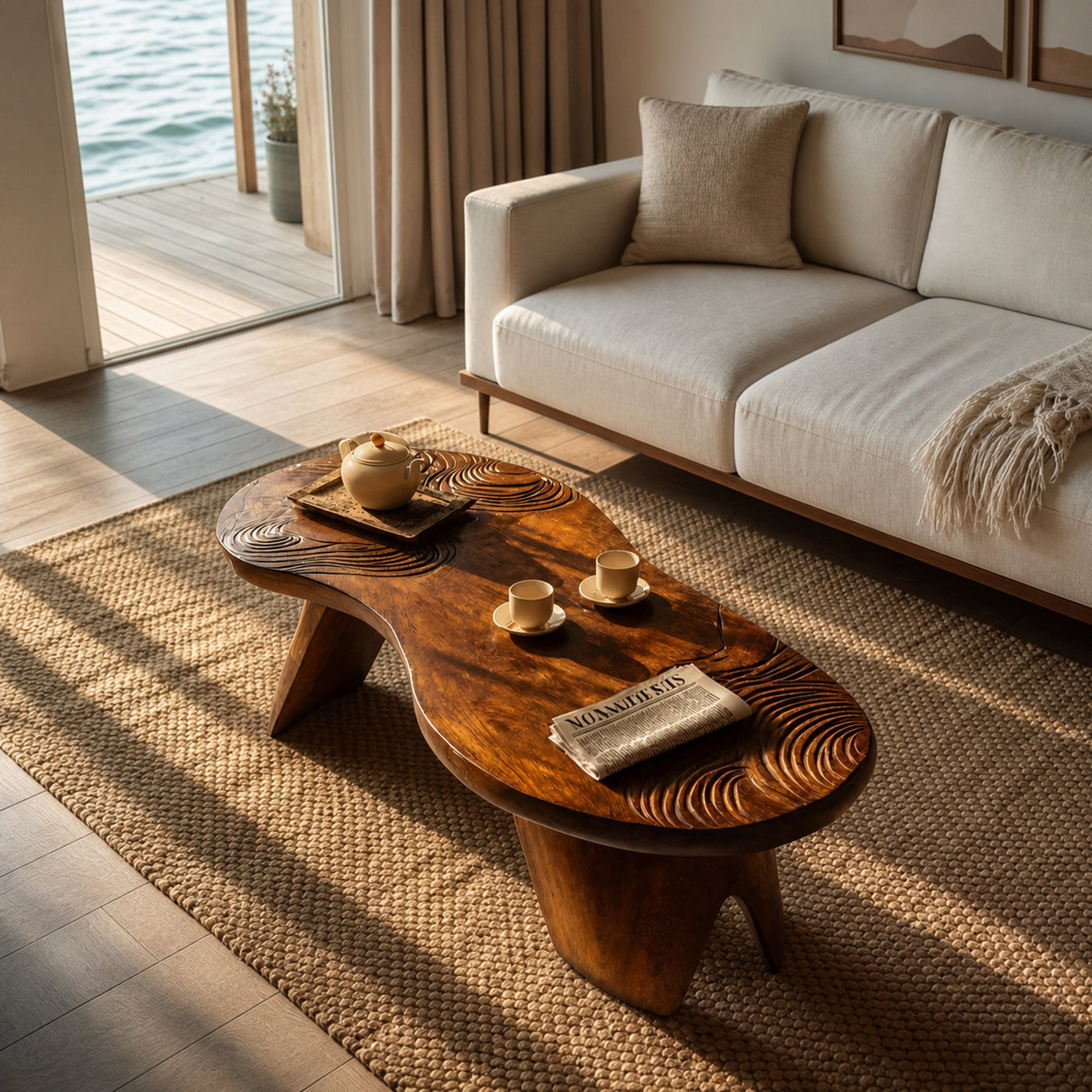 Farmhouse Irregular Abstract Coffee Table For Living Room - product view 6
