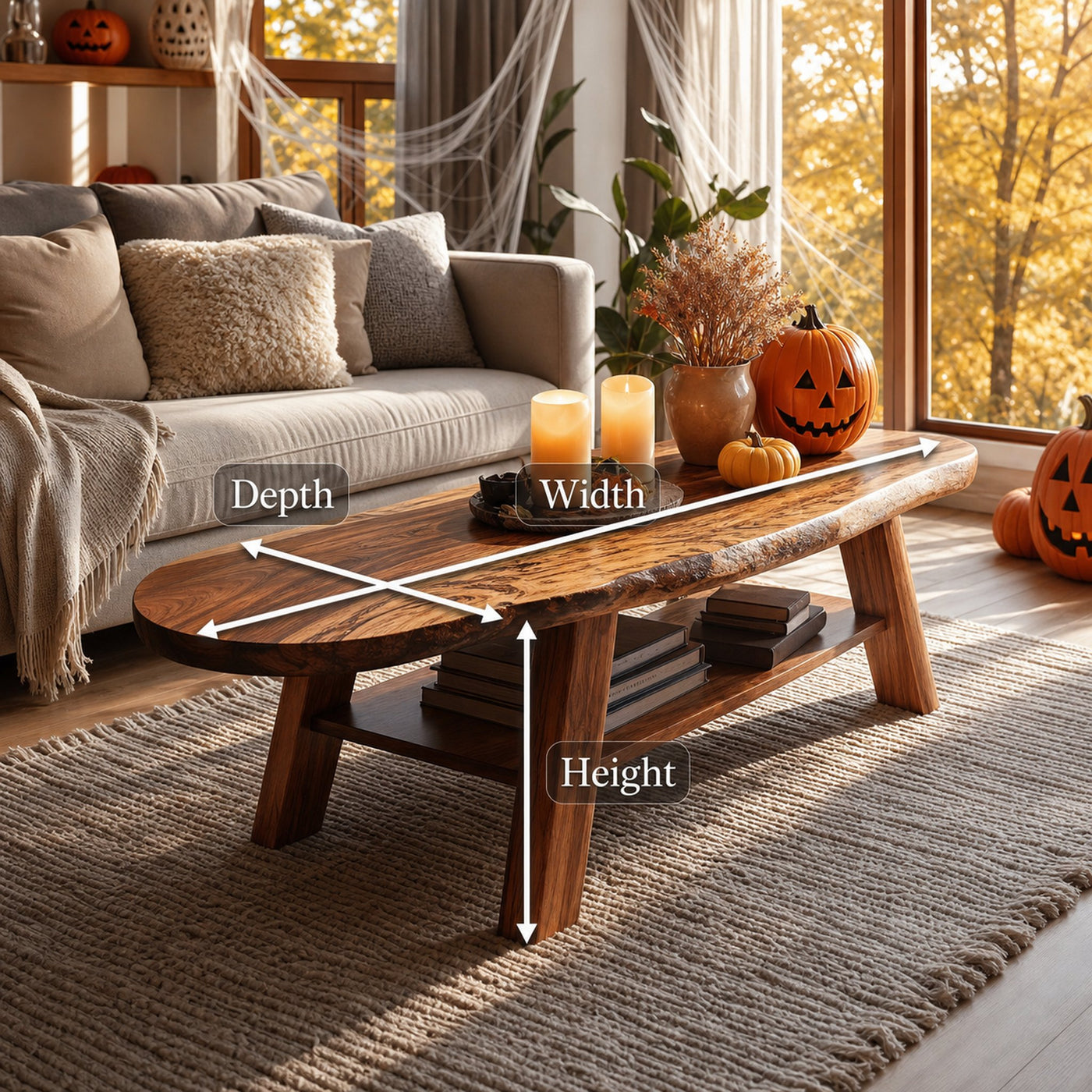 Farmhouse Live Edge Coffee Table Entryway Design Spooky Livingroom - product view 8