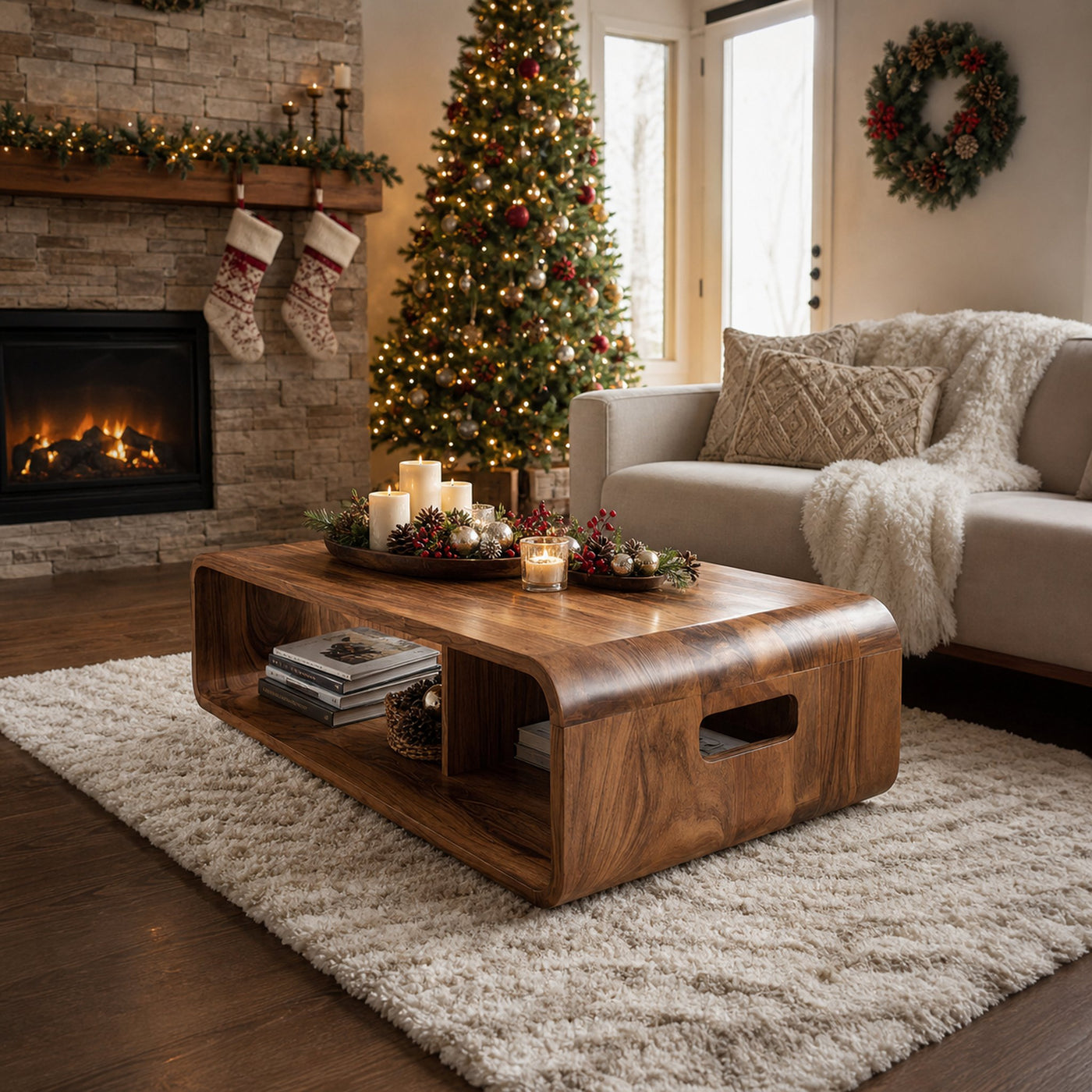 Farmhouse Live Edge Coffee Table For Holiday Entryway Design