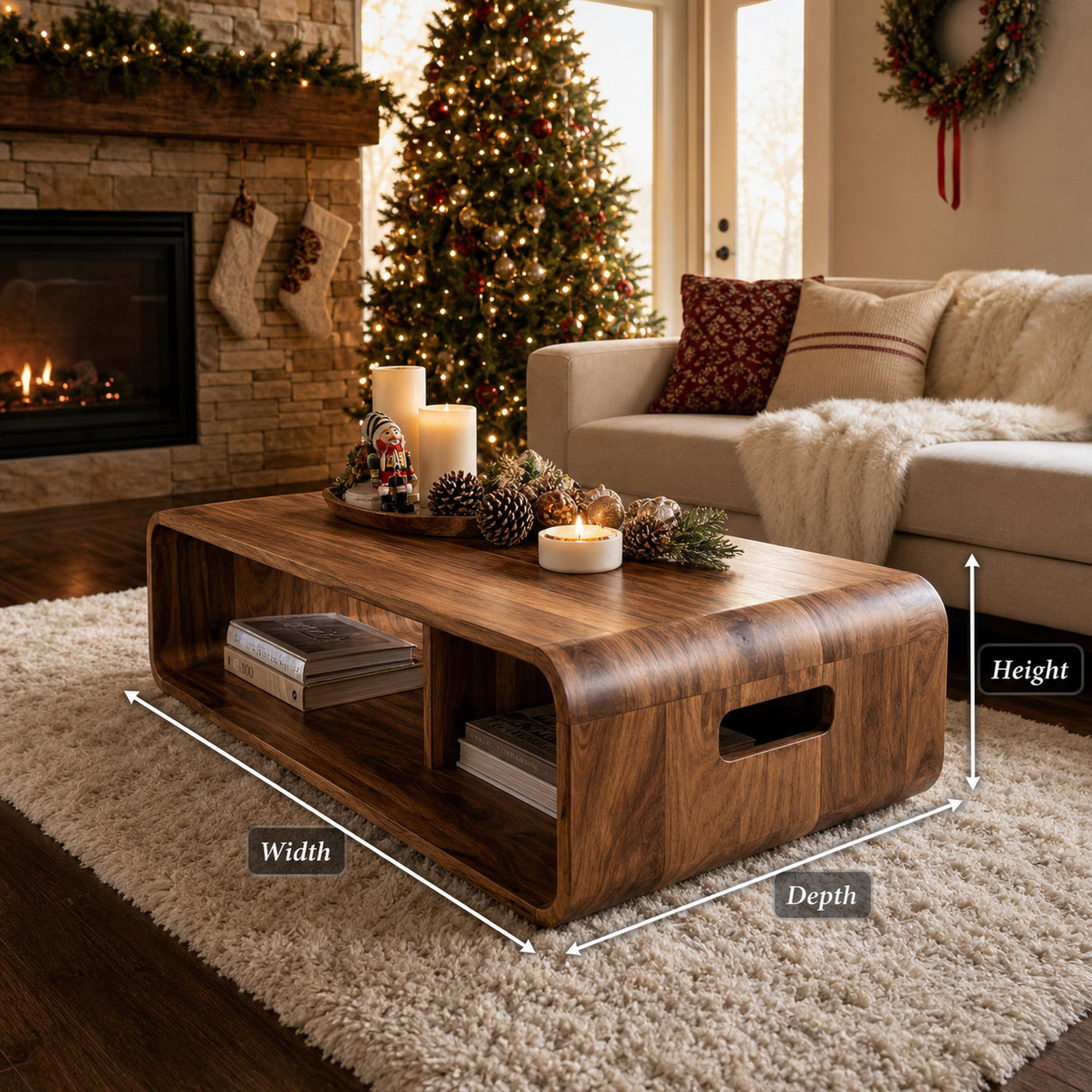 Farmhouse Live Edge Coffee Table For Holiday Entryway Design - product view 8