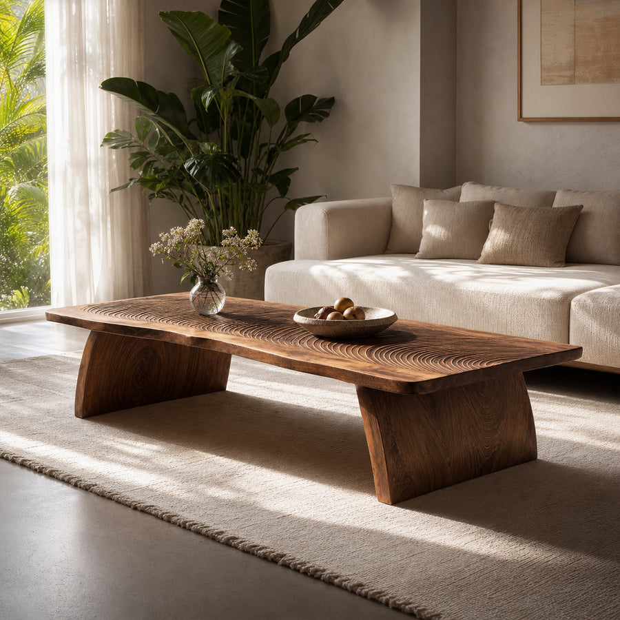 Farmhouse Mid Century Live Edge Coffee Table For Living Room