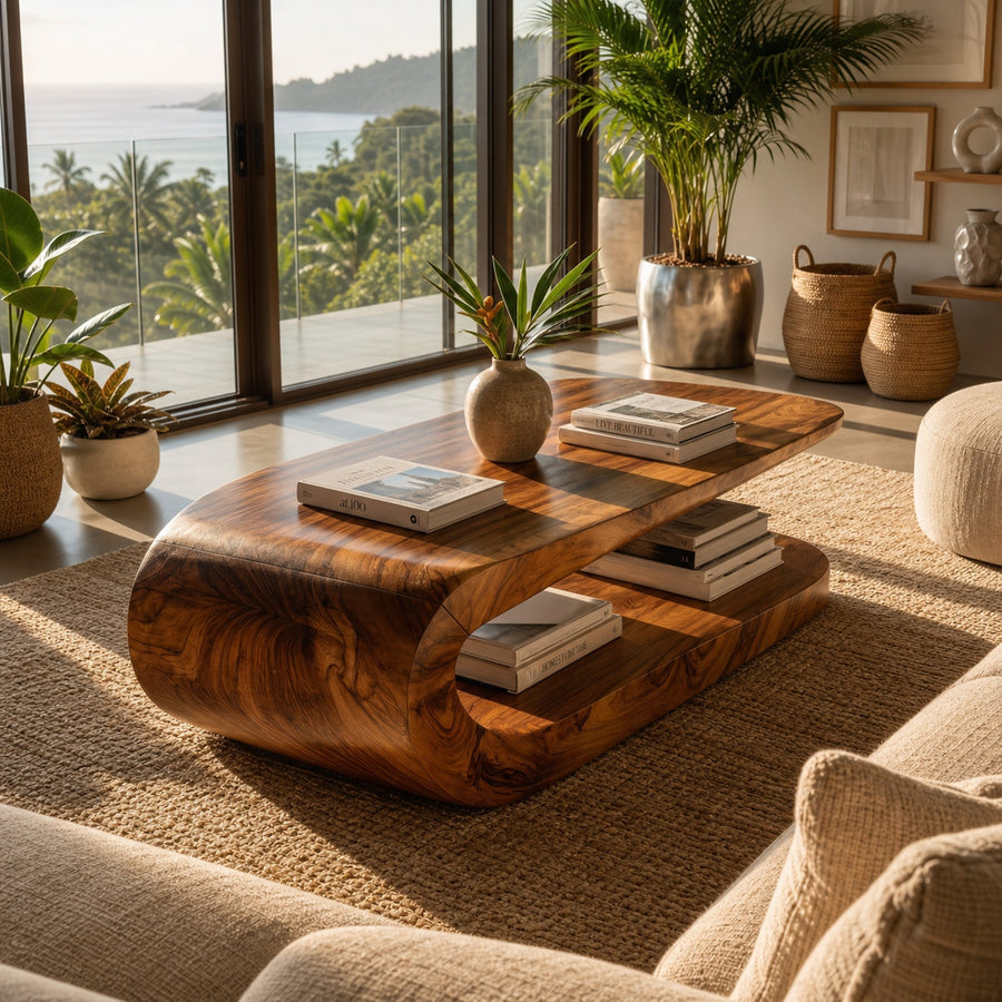 Farmhouse Natural Wood Coffee Table For Cottage