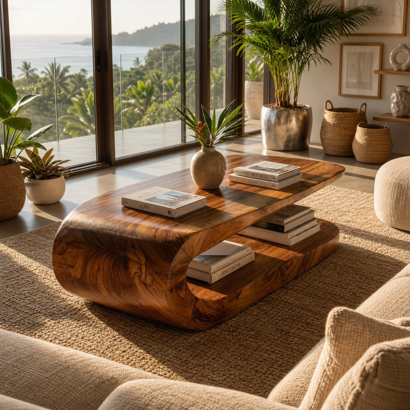 Farmhouse Natural Wood Coffee Table For Cottage