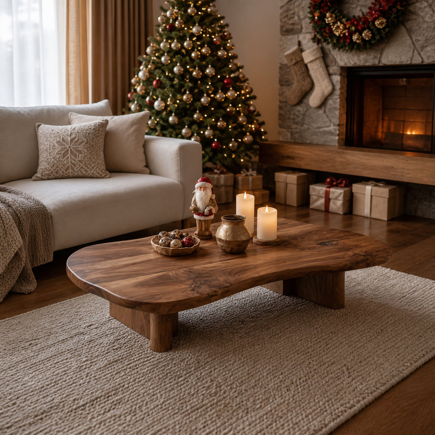 Farmhouse Solid Wood Coffee Table For Christmas Entryway Decor