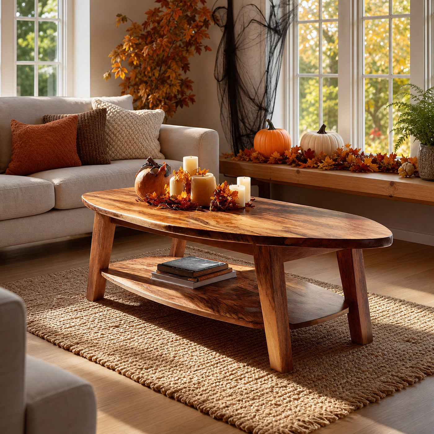 Farmhouse Solid Wood Coffee Table For Living Room Autumn Halloween