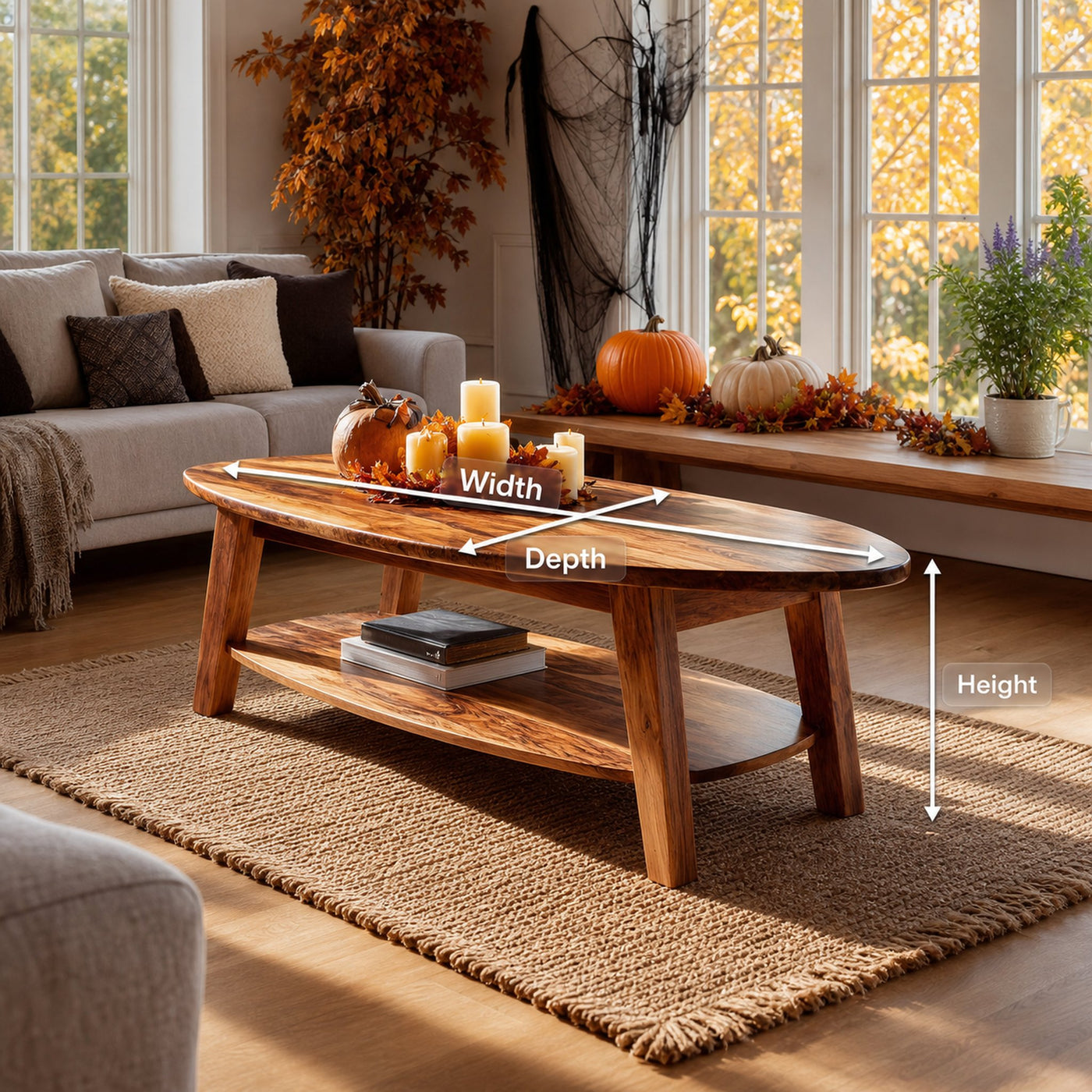 Farmhouse Solid Wood Coffee Table For Living Room Autumn Halloween - product view 8